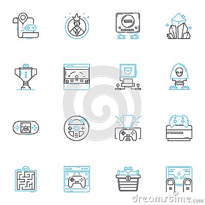 Challenge-based linear icons set. Innovation, Collaboration, Competition, Problem-solving, Creativity, Exploration, Risk Vector Illustration