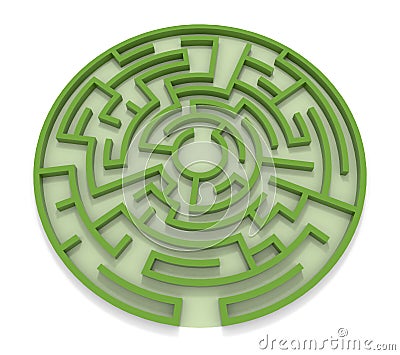 Round maze. Green wall. 3D rendering. Stock Photo