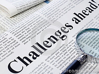 Challenges ahead headline in newspaper Editorial Stock Photo