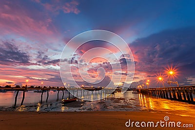 Chalong pier during sunrise or sunset,beautiful colorful dramat Stock Photo