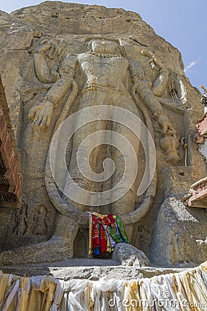 Chamba Statue in the village of Mulbekh, Ladakh Stock Photo