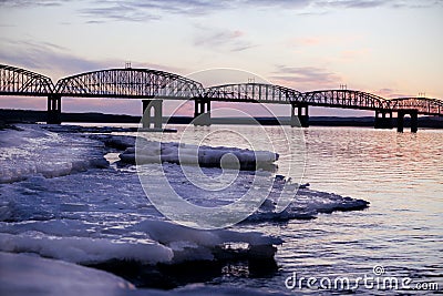 Bridge before a winter sunset Stock Photo