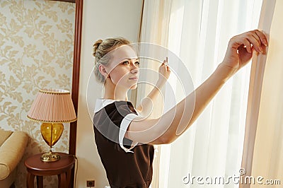 Chambermaid at hotel service Stock Photo