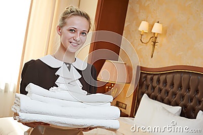 Chambermaid at hotel service Stock Photo