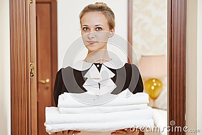 Chambermaid at hotel service Stock Photo