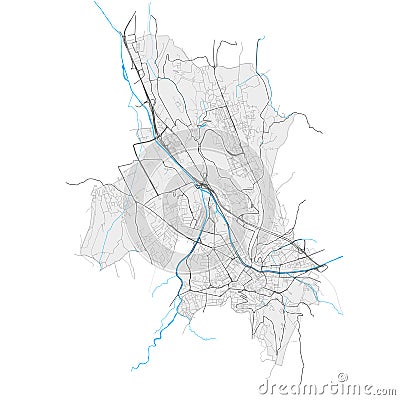 Chambery, France Black and White high resolution vector map Vector Illustration