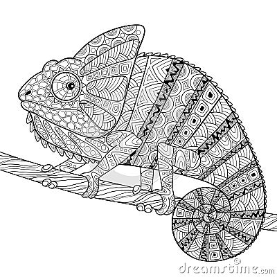 Chameleon. Adult antistress coloring page Vector Illustration