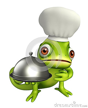 Chameleon cartoon character with chef hat and cloche Cartoon Illustration