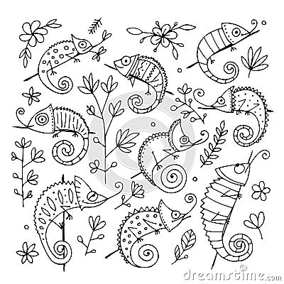 Chameleon collection, sketch for your design Vector Illustration