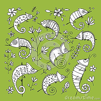 Chameleon collection, sketch for your design Vector Illustration