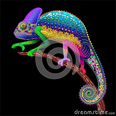 Chameleon Floral Rainbow Fantasy Vector Illustration