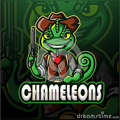 Chameleon gunners mascot esport logo design Vector Illustration
