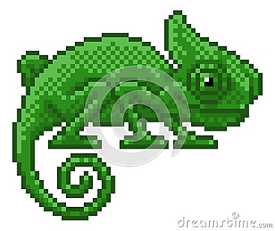Chameleon Lizard Pixel Art Video Game Cartoon Vector Illustration