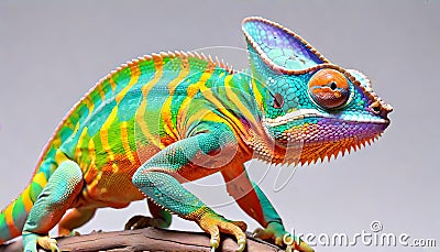 Chameleon lizard reptile arboreal brilliant color Cartoon Illustration