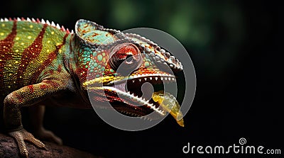 The chameleon shoots its tongue Stock Photo