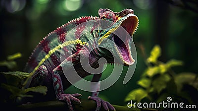 The chameleon shoots its tongue Stock Photo