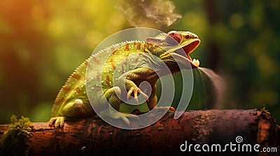 The chameleon shoots its tongue Stock Photo