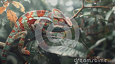 Chameleon showcasing exceptional camouflage precision in a photorealistic medium shot Stock Photo