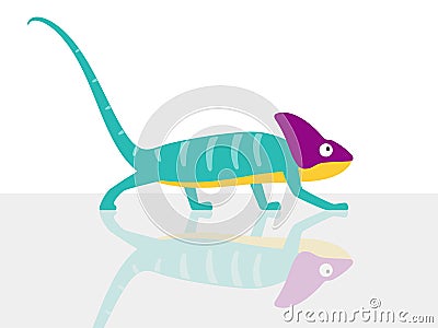 Chameleon walking on the glass in white background, vector illustration Vector Illustration