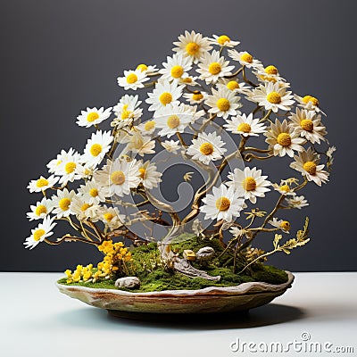 Chamomile Bonsai: Detailed Petals In Lush Baroque Style Stock Photo