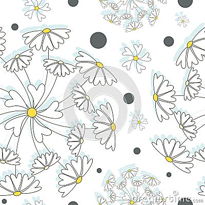 Chamomile flowers pattern. Dandelion. Vector background, pattern. Tender flying flowers Vector Illustration