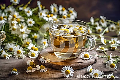 Chamomile Flowers and Tea - Soothing Herbal Infusion - Generative AI Cartoon Illustration