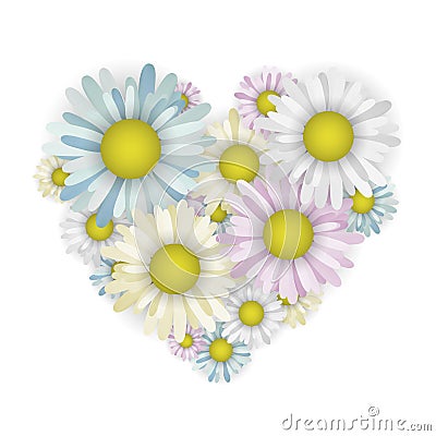 Chamomile in the shape of a heart. Vector Illustration