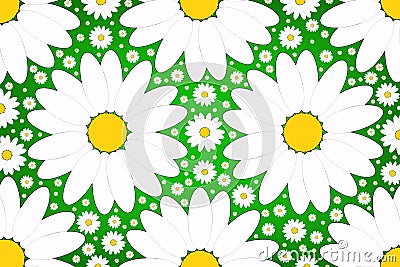 Chamomiles Matricaria on a green background. Chamomile field. Drawing of flowers. Stock Photo