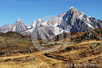 Chamonix Aiguille Verte peak from an hiking trail Stock Photo