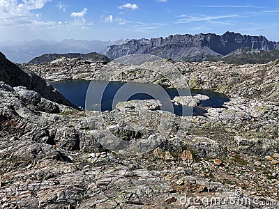 Chamonix Heights: Trailside Panorama of Lac Blanc, Grand Balcon, Chamonix, France Stock Photo