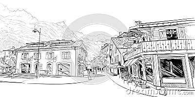 Chamonix Mont Blanc. France. Hand drawn sketch. Vector Vector Illustration