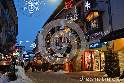 Chamonix Mont Blanc Main street, France. Editorial Stock Photo