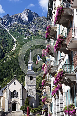 Chamonix Mont Blanc village square, France Stock Photo