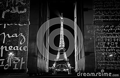 Champ de Mars Peace Monument and Eiffel Tower Editorial Stock Photo