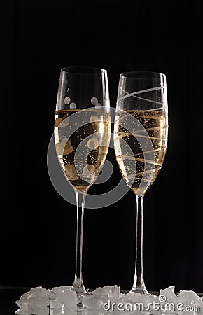 Champage glasses on black background Stock Photo