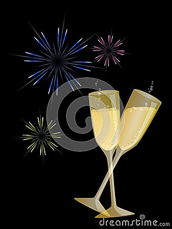 Champagne And Fireworks Stock Photo