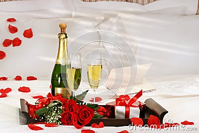 Champagne in bed Stock Photo