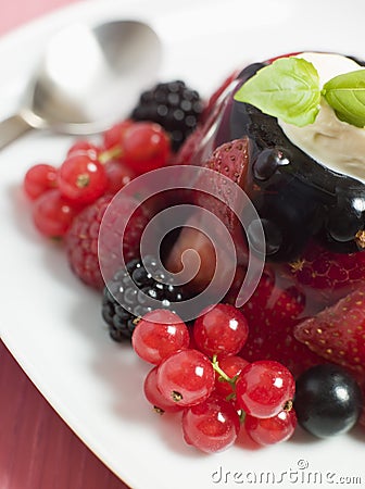 Champagne Berry Jelly with Clotted Cream Stock Photo