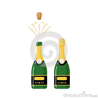 Champagne bottle cartoon vector icon. Wine bottle glass flat alcohol champagne icon Vector Illustration