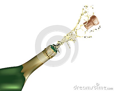 Champagne bottle with cork popping out Vector Illustration