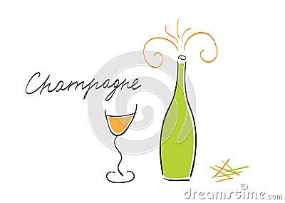 Champagne bottle and glass Vector Illustration