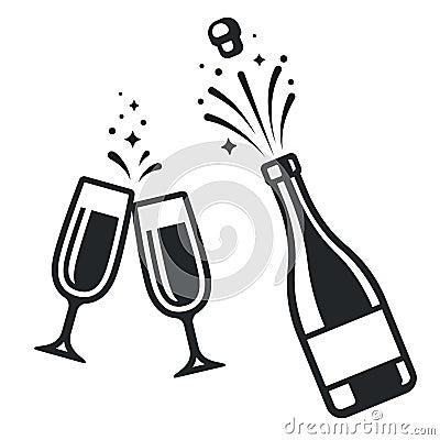 Champagne bottle and glasses Vector Illustration