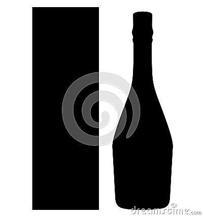 Champagne bottle sealed with a cork cork and protective packaging, gift box next to it. Isolated realistic silhouette Stock Photo