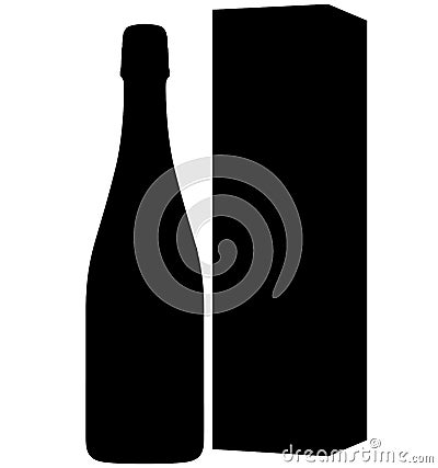 Champagne bottle sealed with a cork cork and protective packaging, gift box next to it. Isolated realistic silhouette Stock Photo