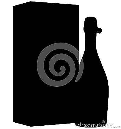 Champagne bottle sealed with a cork cork and protective packaging, gift box next to it. Isolated realistic silhouette Stock Photo