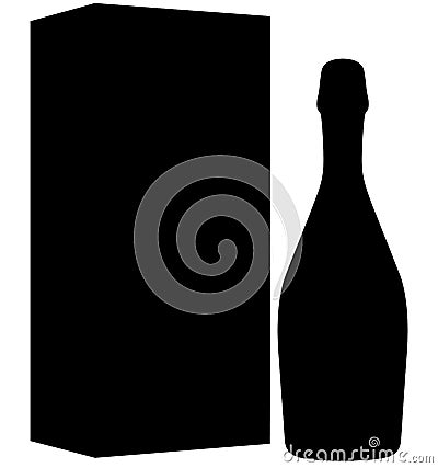 Champagne bottle sealed with a cork cork and protective packaging, gift box next to it. Isolated realistic silhouette Stock Photo