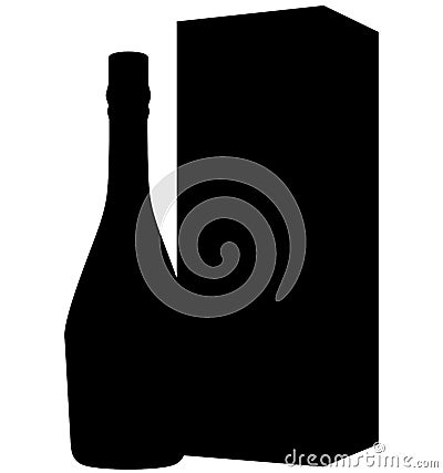 Champagne bottle sealed with a cork cork and protective packaging, gift box next to it. Isolated realistic silhouette Stock Photo