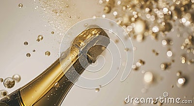 champagne bottle spewing champagne dust on a white background Stock Photo