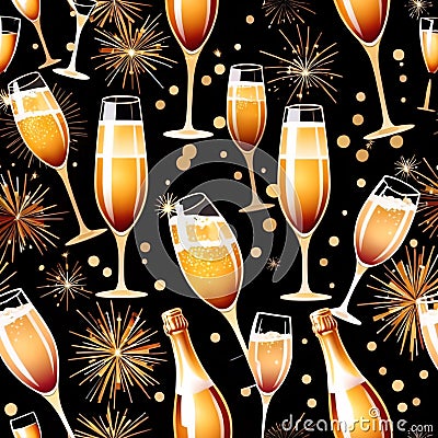 Champagne celebration, festive party, elegant luxury retro vintage art deco style illustration Cartoon Illustration