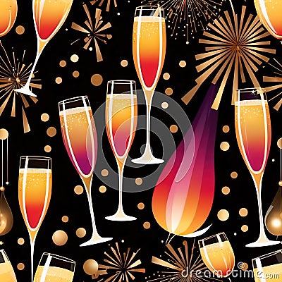 Champagne celebration, festive party, elegant luxury retro vintage art deco style illustration Cartoon Illustration